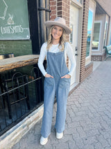 Denim Mineral Washed Open Pocket Jumpsuit