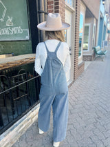 Denim Mineral Washed Open Pocket Jumpsuit