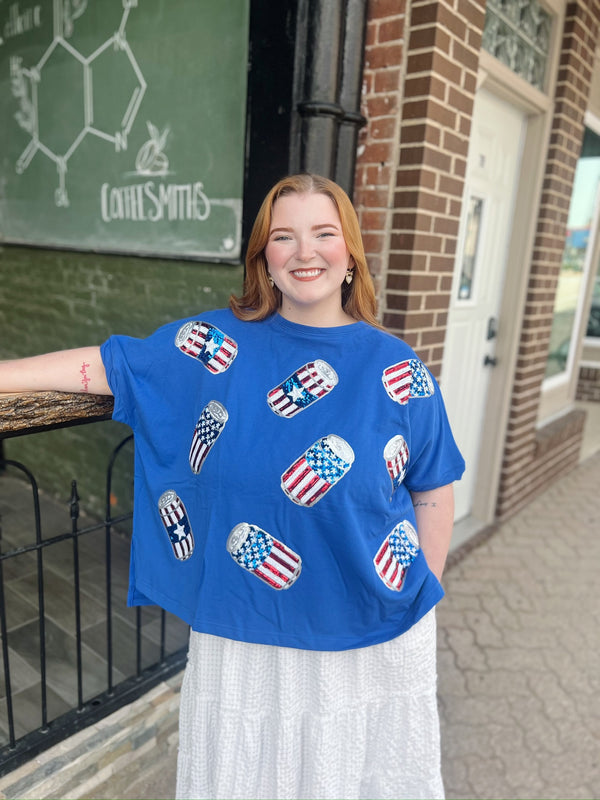 Blue Sequin Can Oversized Tee