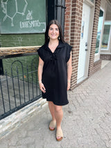 Black Modal Sleeveless Dress with Bow Details