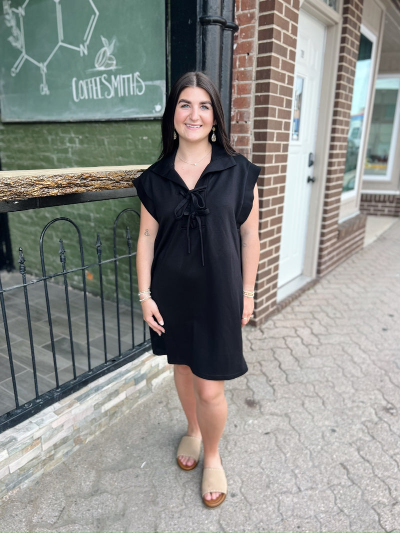 Black Modal Sleeveless Dress with Bow Details