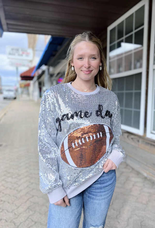 Simply Southern Silver Sequin Game Day Sweater