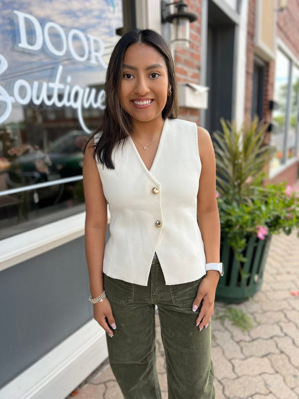 Sleeveless Gold Button Knit Sweater