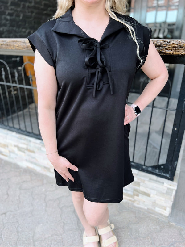 Black Modal Sleeveless Dress with Bow Details