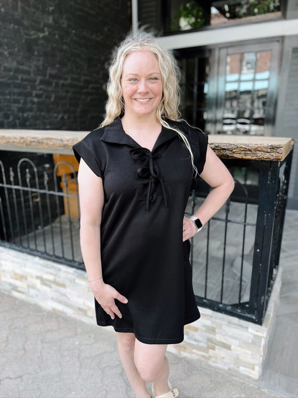 Black Modal Sleeveless Dress with Bow Details
