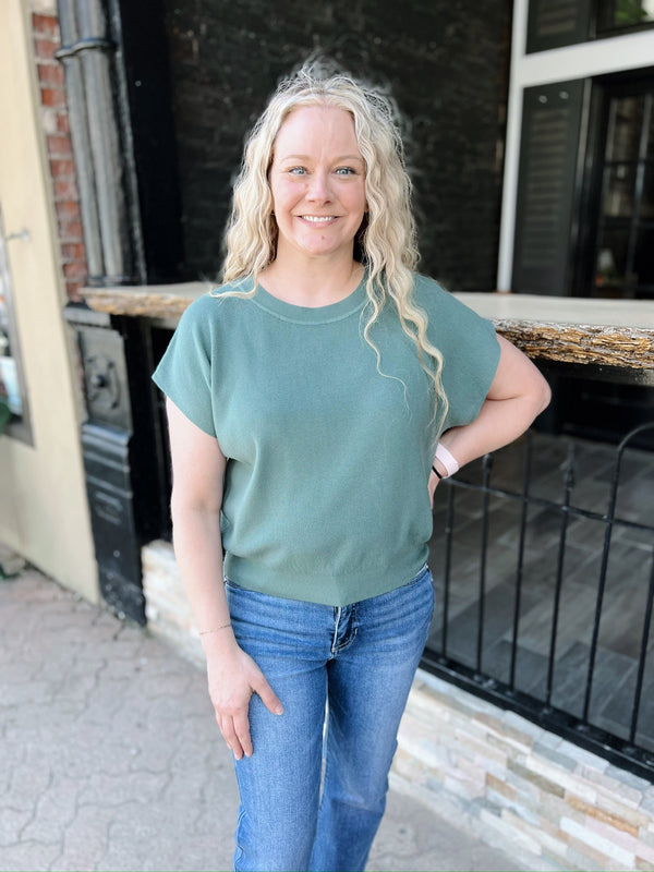Round Neck Short Dolman Sleeve Top