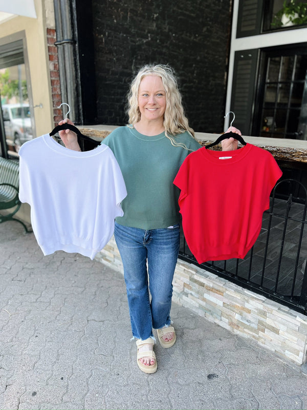 Round Neck Short Dolman Sleeve Top