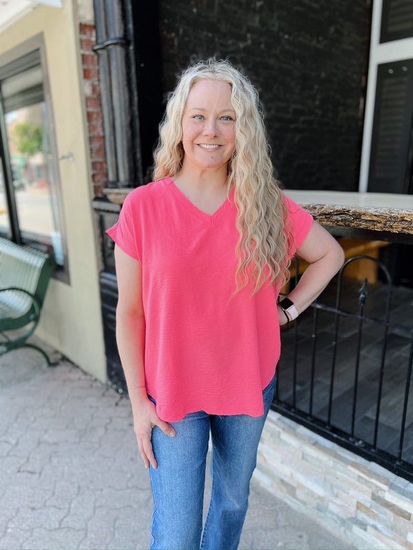 Solid Cap Sleeve Raw Edge Top