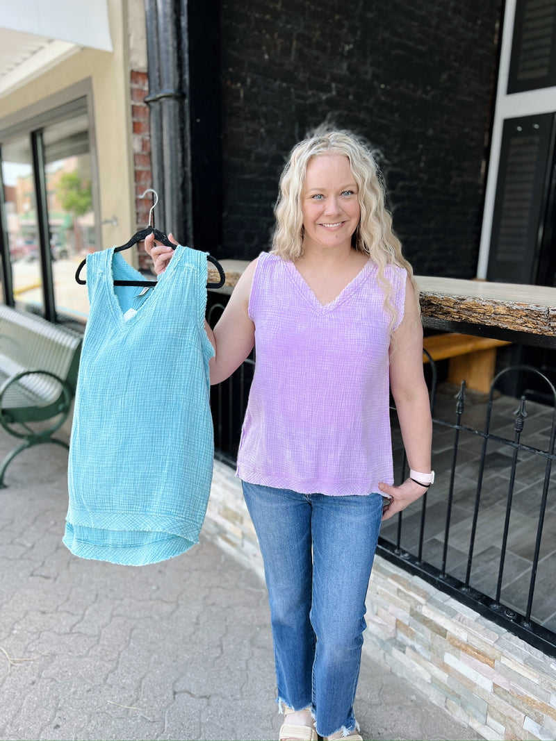 Acid Washed Raw Edge Tank Top