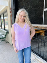 Acid Washed Raw Edge Tank Top