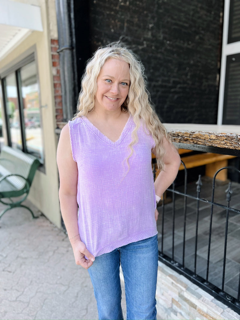 Acid Washed Raw Edge Tank Top