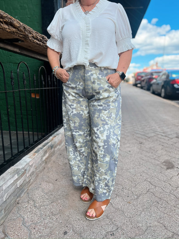 Sage Soft Washed Camo Barrel Pants