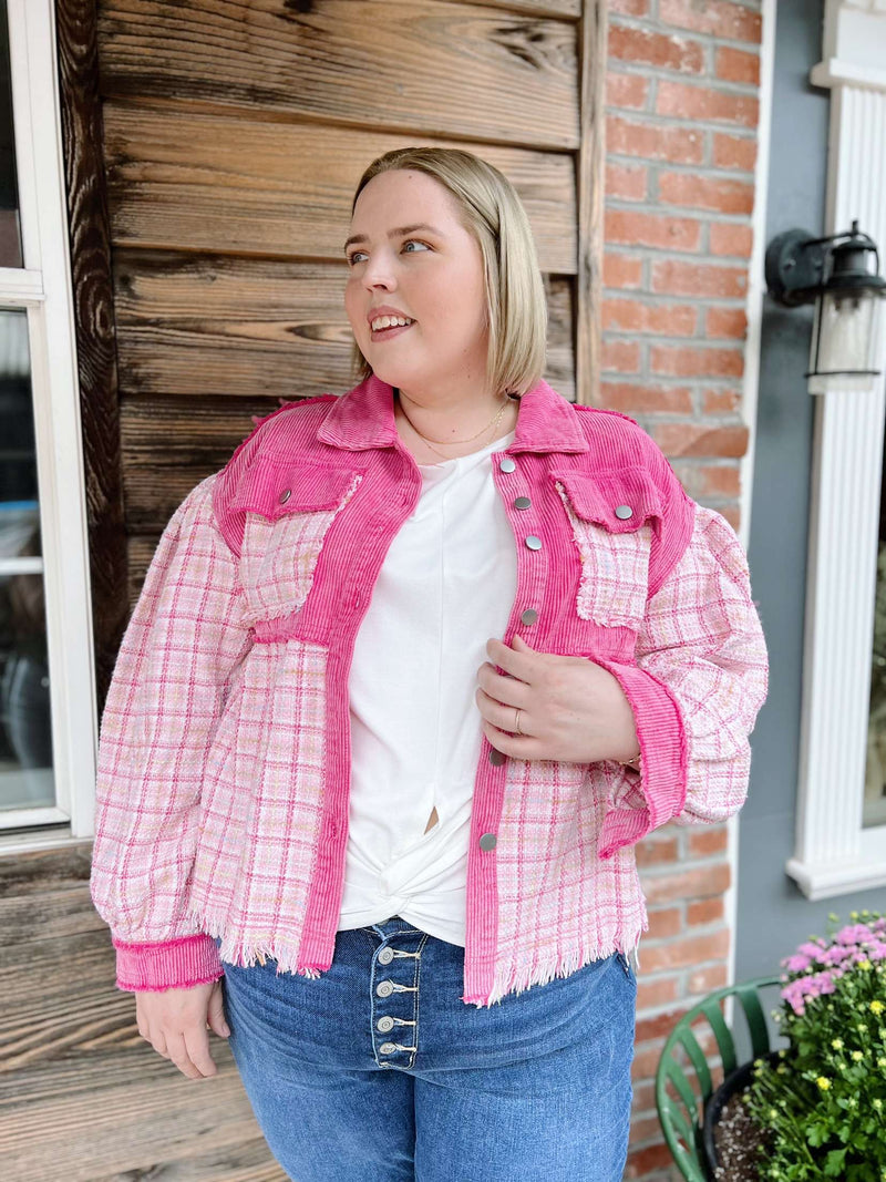 Pink Tweed Shacket With Corded Detail