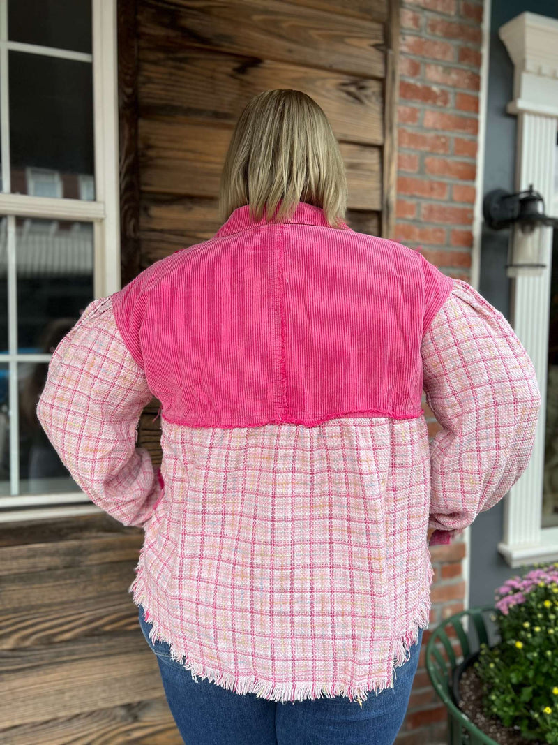 Pink Tweed Shacket With Corded Detail