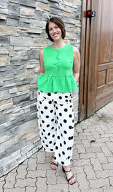 Polka Dot Barrel Pants With Bow Pockets