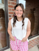 Pink Striped High Waist Shorts