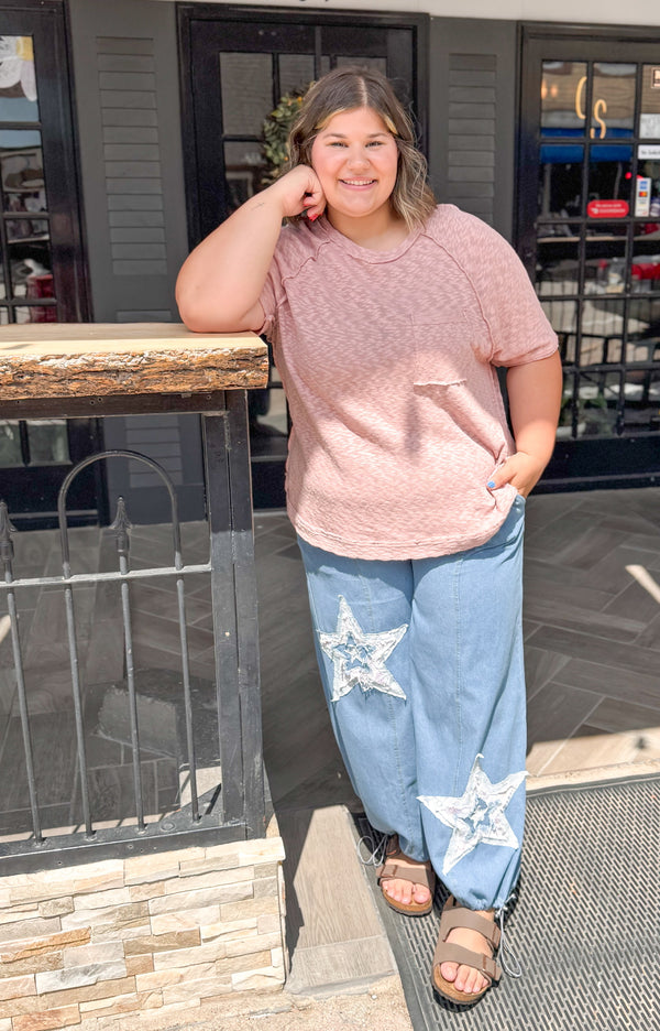 Curvy Light Wight Denim Star patch Jeans