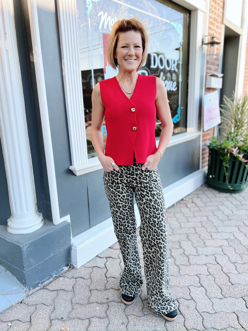 Sleeveless Gold Button Knit Sweater Vest