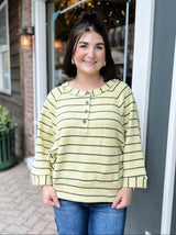 Lime Stripe Henley Long Sleeve Top
