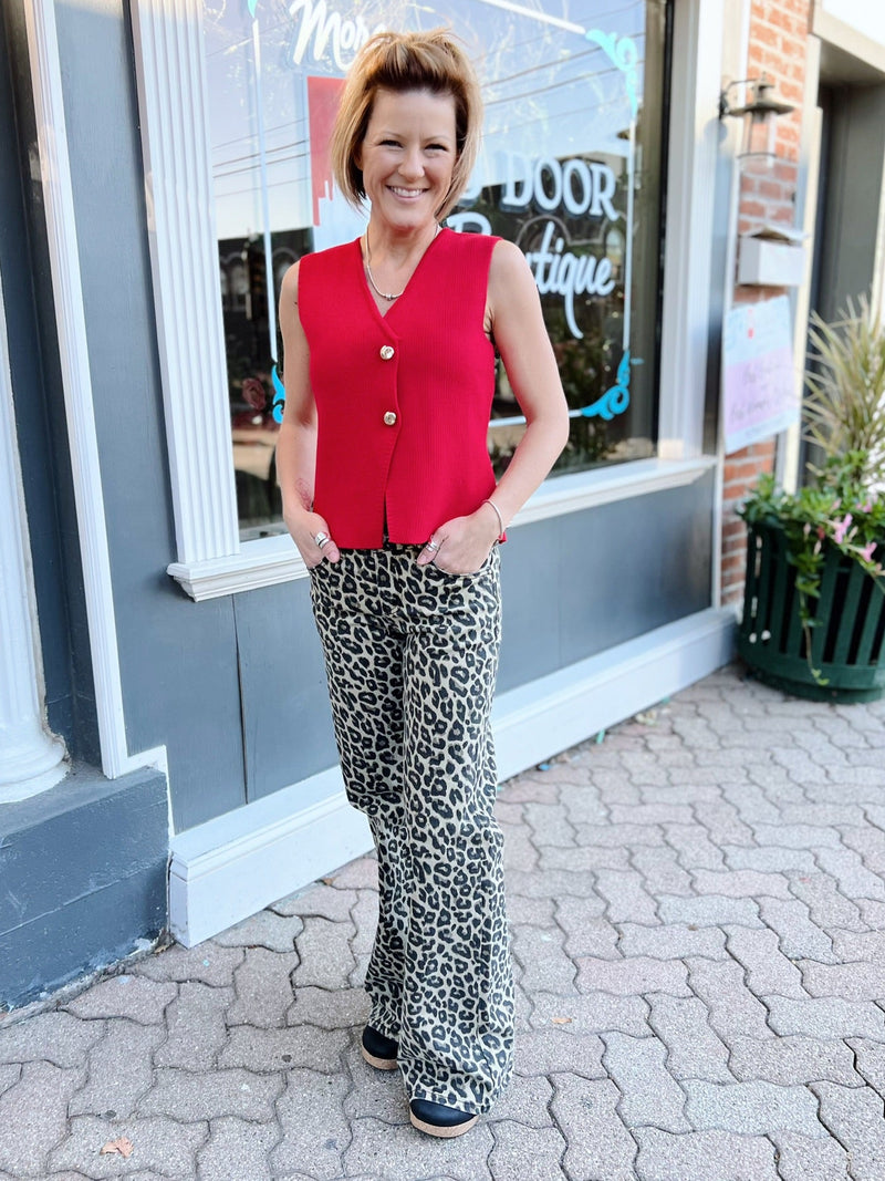 Sleeveless Gold Button Knit Sweater Vest