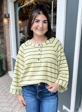 Lime Stripe Henley Long Sleeve Top