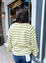 Lime Stripe Henley Long Sleeve Top