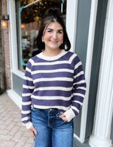 Eggplant Wide Crew Neck Long Sleeve Sweater