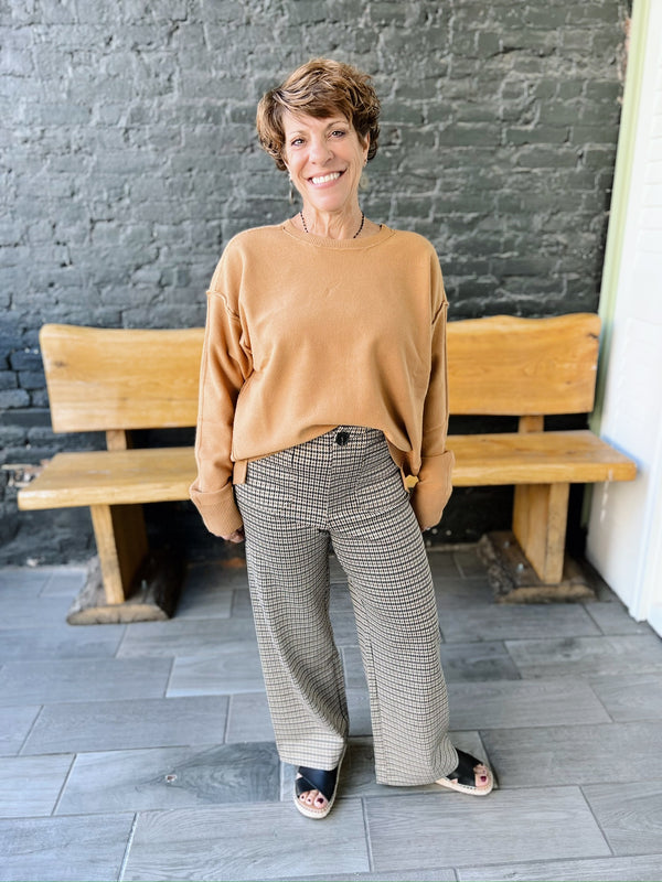 Brown Houndstooth Straight Leg Pants
