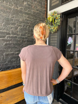 Raglan Short Sleeve Top With Raw Edge Detailing