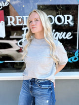Gray Short Sleeve Round Neck Sweater