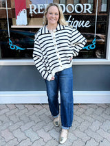 Blue Striped Long Sleeve Button Down Knit Sweater