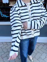 Blue Striped Long Sleeve Button Down Knit Sweater