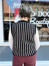 Black and Taupe Variety Button Accent Stripe Sweater Vest
