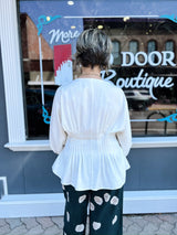 Off White Pintuck Waistline Detail Button Down Top