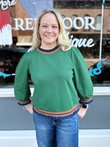 Hunter Green Ruffle Edge Detail Contrast Top
