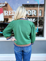 Hunter Green Ruffle Edge Detail Contrast Top
