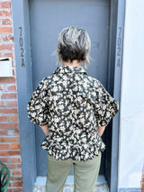 Black Floral Print Puff Sleeve Top