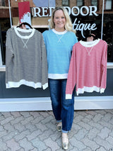 Striped Rib Banded Pullover