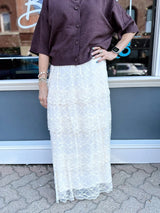 Ivory Mesh Floral Printed Maxi Skirt