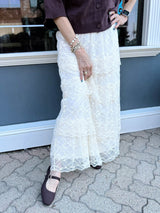 Ivory Mesh Floral Printed Maxi Skirt
