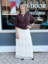 Ivory Mesh Floral Printed Maxi Skirt