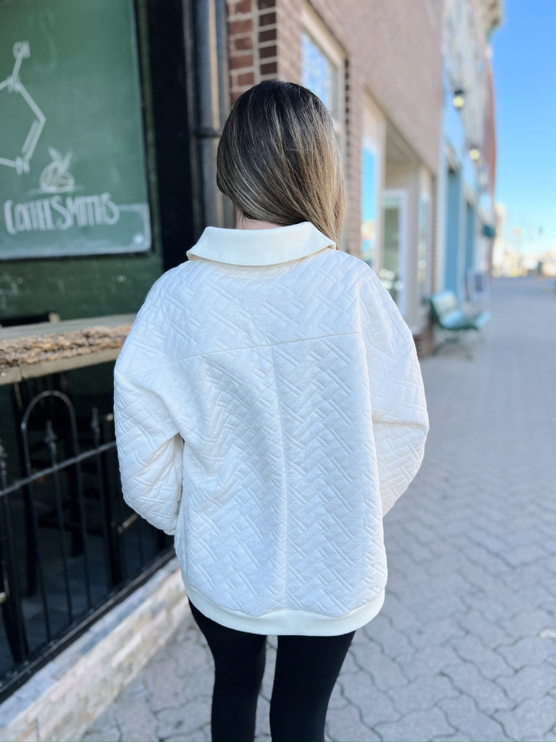 Quilted Collared Top with Front Pocket