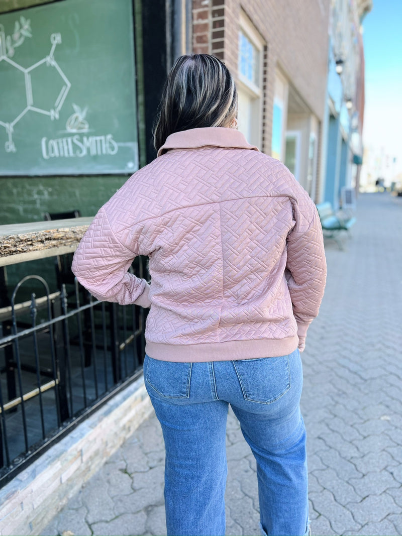 Quilted Collared Top with Front Pocket