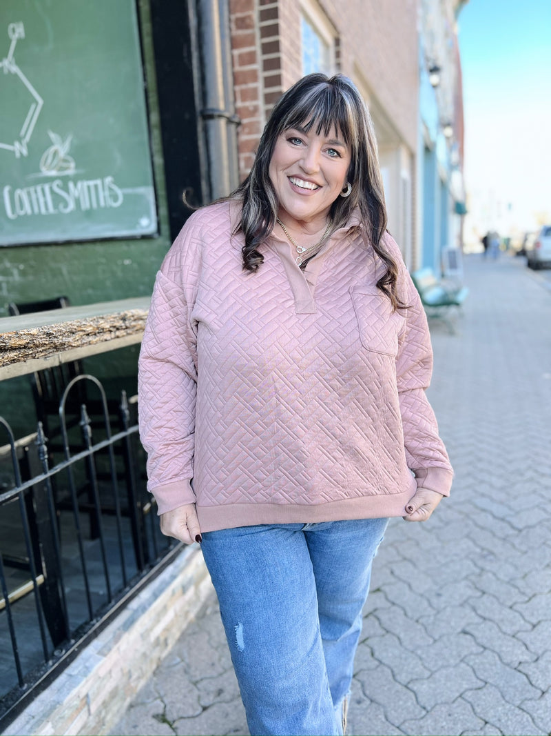Quilted Collared Top with Front Pocket