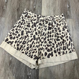 Cream Leopard Shorts With Cuff