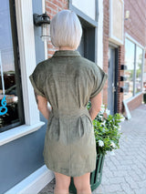 Olive Belted Suede Button Down Dress