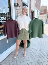 Solid Mock Neck Short Sleeve Sweater