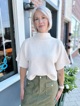 Solid Mock Neck Short Sleeve Sweater