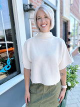 Solid Mock Neck Short Sleeve Sweater