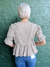 Cocoa Striped Ruffle Hem Top